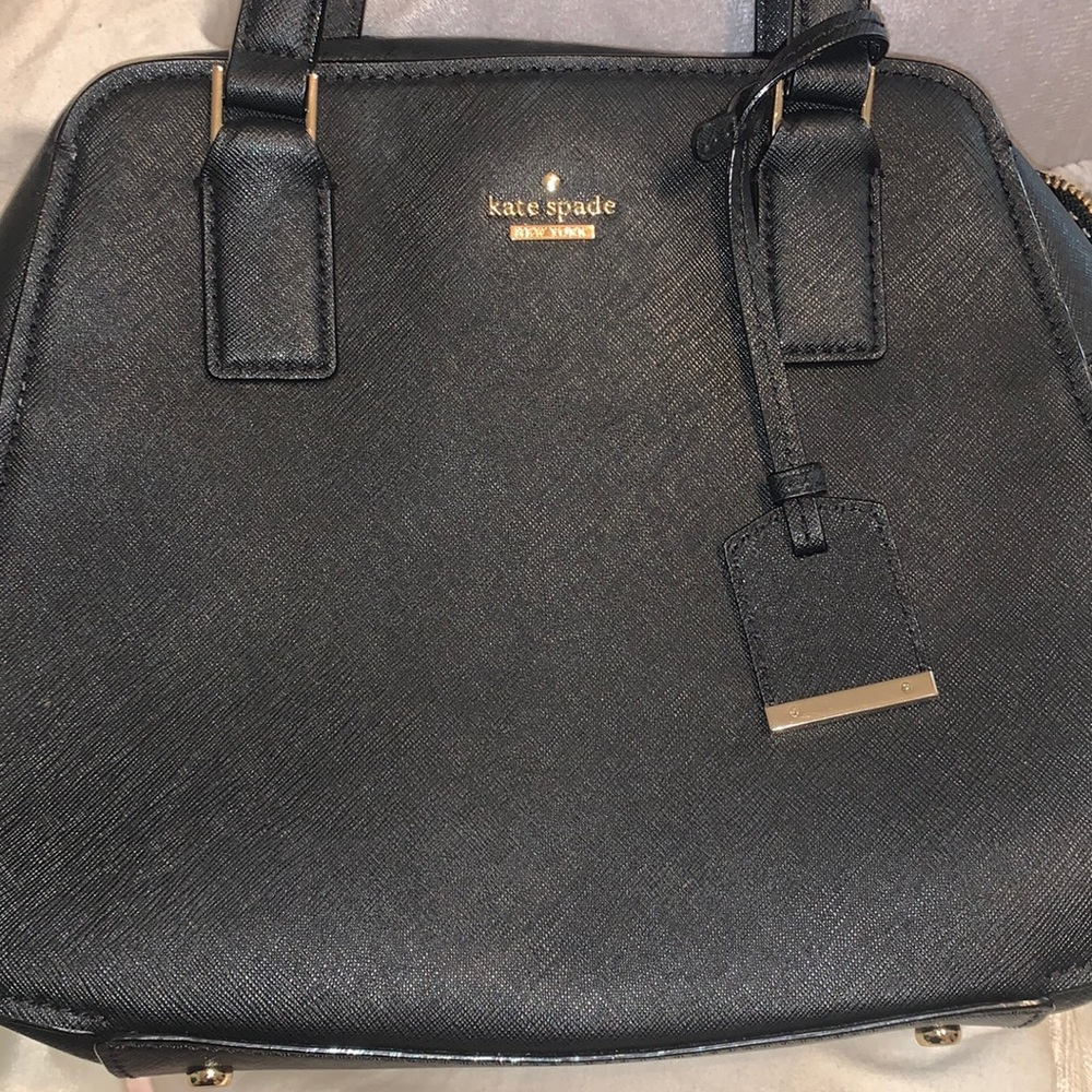 Black saffino leather kate spate  handbag with gold detail